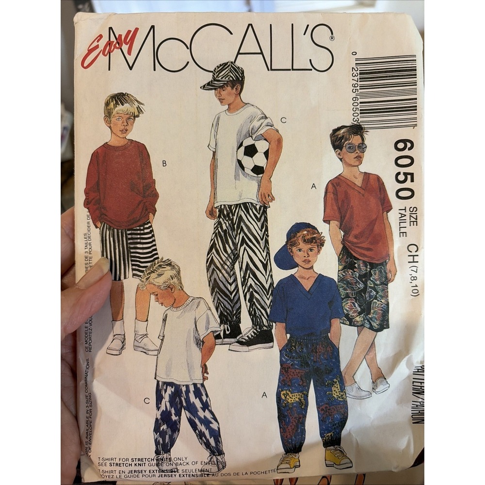 Vintage 1992 Boys McCalls Sewing Pattern 6050 Shirt Pants Shorts Hat Size 10